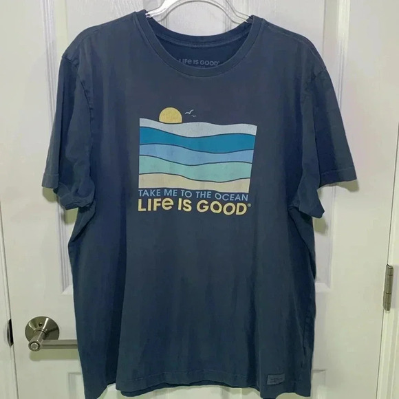 Life is good “take me to the ocean” T-shirt navy blue size large - Picture 1 of 8